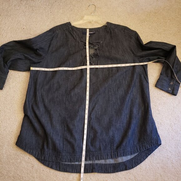 Denim247 Dark Wash Denim Lace Up Neckline Long Sleeve Tunic Size 24W EUC - Picture 8 of 8